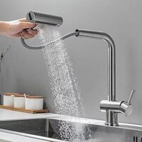 Vòi chậu rửa bát NewEra chất liệu đồng, đánh bóng inox mờ, 2 đường nóng lạnh NE99K32N