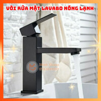 Vòi chậu rửa mặt lavabo vuông nóng lạnh màu đen kèm đôi dây cấp inox