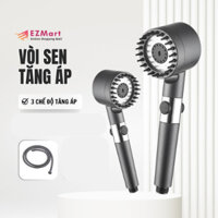 Vòi Hoa Sen, Vòi Nhà Tắm Tăng Áp Lực Nước Chất Liệu Mạ Inox Chống Gỉ Tay Cầm Đen Nhám 4 Chế Độ Xả Nước Kèm Dây