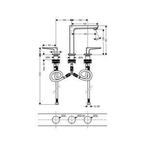 Vòi Lavabo 3 Lỗ Hafele Metropol 160 589.29.630