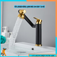 Vòi Lavabo Inox 304, Vòi Nước Bồn Rửa Mặt Nóng Lạnh Thân Cao Màu Đen Vàng Xoay Đa Hướng 720 Độ