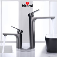 Vòi lavabo inox mạ titan xám nóng lạnh thân trụ cao cấp HITOMI