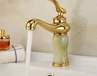 Vòi lavabo lõi đồng thân đá cẩm thạch màu vàng đính ngọc HD1016AP