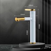 Vòi Lavabo Rửa Mặt Nóng Lạnh Trắng Cần Vàng 30cm