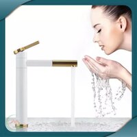 Vòi Lavabo, vòi chậu rửa mặt nóng lạnh điếu mỏ xi sơn tính điện Trắng Vàng cao cấp