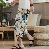 Voi Nam Đi Biển Quần Thái Lan Ống Rộng Quần Lanh Bầu Trời Bloomers Quần Crop Quần Short Size Lớn 2.28 Quần Hoa