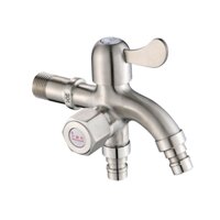 Vòi nước 2 đầu ra đa năng XRUI-304, Vòi kép 2 van khóa gắn tường dành cho máy giặt