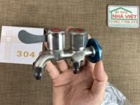 Vòi nước khóa nước inox SUS 304 2 đầu vòi ra