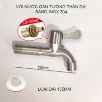 Vòi nước lạnh gắn tường bằng inox 304 thân dài 135mm-180mm tùy chọn (DN15 lắp cho ống D21)