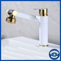 Vòi nước Lavabo nóng lạnh inox 304 thân cao (kèm dây) thiết kế xoay 720 độ tiện dụng màu Trắng Vàng mã VR079B2
