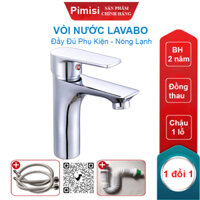 Vòi Nước Lavabo Pimisi PV-306C-1 Nóng Lạnh 1 Lỗ, Thân Củ Gật Gù Làm Từ Đồng Thau Mạ Crom-Niken Sáng Bóng Dùng Cho Chậu Rửa Mặt Treo Tường 1 Lỗ Hoặc Âm Bàn Đá Trong Nhà Vệ Sinh Với Đầy Đủ Phụ Kiện Xi Phông Và Dây Cấp Nước  Hàng Chính Hãng