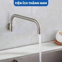 Vòi nước rửa chén bát gắn tường lạnh, vòi bếp công nghiệp inox 304 xoay 360 độ tiện lợi