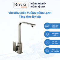 Vòi nước rửa chén vuông hai đường nước nóng lạnh R6558-2 ROYALROOM, vòi nước inox 304 kèm dây dẫn NL