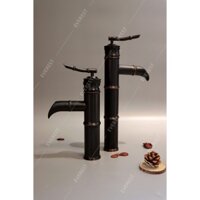 Vòi nước thân trúc, vòi rửa mặt nóng lạnh đồng đen giả cổ EVEREST EV-VĐ25 (20cm)