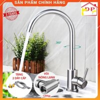 Vòi nước, Vòi Chậu Rửa Bát Nóng Lạnh Inox 304 VRB 03 tặng đôi dây cấp nước
