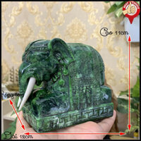 [Voi phong thủy] Tượng voi đá trang trí phong thủy dáng voi quỳ phục - Chiều Dài 12cm - Màu xanh lục bích