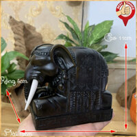 [Voi phong thủy] Tượng voi đá trang trí phong thủy dáng voi quỳ phục - Chiều Dài 12cm - Màu nâu đen