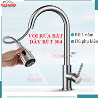 Vòi rửa bát dây rút nóng lạnh inox 304 Valenza đầy đủ phụ kiện-Nước chảy mạnh