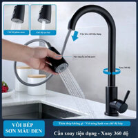 Vòi rửa bát dây rút nóng lạnh inox SUS 304 KOREA Mạ Nano đen 2 chế độ, Xoay 360 độ, TẶNG KÈM DÂY CẤP