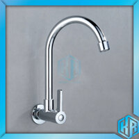 Vòi Rửa Bát Gắn Tường 1 Đường Nước Lạnh Inox Bóng Cần Cứng Cổ Bi Dành Cho Bồn Rửa Kép - Phi 21