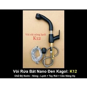 Vòi rửa bát nóng lạnh dây rút màu xám ghi Kagol K12