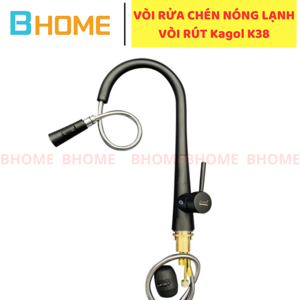 Vòi rửa bát nóng lạnh dây rút màu xám ghi Kagol K12