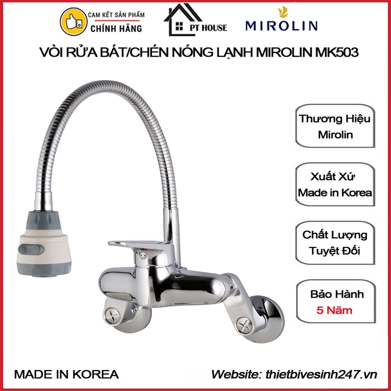 Vòi rửa bát nóng lạnh gắn tường Hàn Quốc Mirolin MK-503
