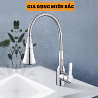 Vòi rửa bát nóng lạnh, vòi nước bồn rửa chén INOX 304 cần mềm đầu hình nón 2 chế độ xả nước màu bạc mờ -VR013B1