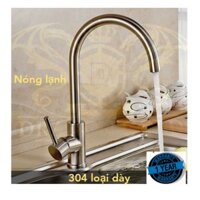 Vòi rửa bát , vòi nước rửa chén , inox 304 nóng lạnh kèm 1 đôi dây cấp ( 304 nặng )