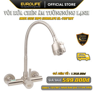 Vòi rửa chén âm tường cần lò xo Inox SUS 304 Eurolife EL-T017AT