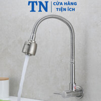 Vòi rửa chén bát 1 đường nước lạnh âm tường cần mềm inox 304 dành cho bồn rửa đôi tiện dụng VR015