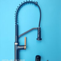 Vòi rửa chén bát dây rút lò xo KRASSEN 2 đường nước nóng lạnh KR-66 / Màu Nano Black