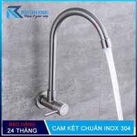 Vòi rửa chén bát đơn lạnh gắn tường OS204 inox 304 nguyên khối dáng tròn cần xoay 360 độ - Bảo hành 2 năm toàn quốc