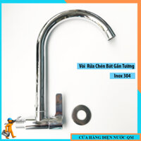 Vòi rửa chén bát gắn tường 1 đường nước lạnh inox 304 bóng cổ bi xoay 360 - Bảo Hành 12 Tháng