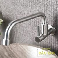 Vòi rửa chén bát lạnh Yamato inox 304, gắn tường, thân thấp (xoay 360 độ)