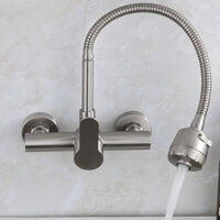 Vòi rửa chén bát nóng lạnh âm tường INOX 304 trắng mờ cần mềm âm tường 2 chế độ xả nước uốn dẻo 360 độ