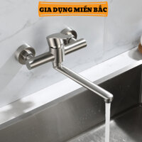 Vòi rửa chén bát nóng lạnh gắn tường INOX 304 trắng mờ đầu vòi dài xoay 360 độ tiện lợi - VR093