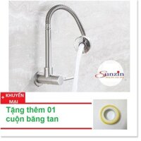 Vòi rửa chén cắm tường cần sun Sunzin, inox 304, tặng thêm 01 cuộn băng tan