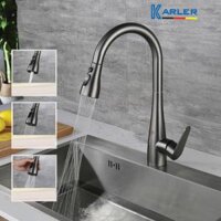 Vòi Rửa Chén Rút Nóng Lạnh Đồng Thau Phủ PVD Xám Karler RC-2201CX - Hàng Chính Hãng