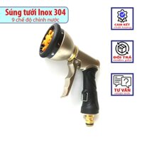 Vòi tưới cây rửa xe chất liệu inox 304, Súng rửa xe,tưới cây, 9 chế độ chỉnh nước