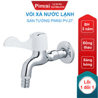 Vòi xả nước lạnh gắn tường Pimisi bằng đồng thau mạ crom - niken sáng bóng cao cấp dùng làm vòi hồ nước lạnh rửa tay chân, lấy nước máy giặt hoặc xả rửa sàn ban công tưới cây gạt tay mở 90 độ  Hàng chính hãng