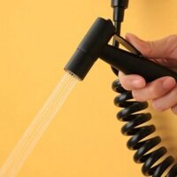 Vòi xịt vệ sinh màu đen kiểu dây xoắn điện thoại, làm bằng inox có thể kéo dài 1 cách dễ dàng