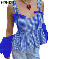 Vonda Nữ Hàn Quốc Áo Vest Không Tay Kẻ Sọc Thắt Lưng