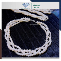 Vòng choker hạt trai xoắn kép đeo sát cổ, màu trắng ánh hồng ít vết sinh trưởng , Anchi jewelry