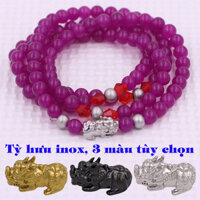 Vòng chuỗi 108 hạt đá Thạch Anh hồng Charm tỳ hưu inox - Chuỗi hạt 6 ly, 8 ly đá Phong thủy - Hợp mệnh Hỏa, Thổ - Hạt 8mm - Tỳ hưu  bi trắng