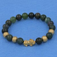 Vòng chuỗi đeo tay Cẩm Thạch xanh đậm 8 ly - cẩn Tỳ Hưu inox vàng VCTXDTHVB8