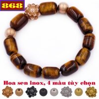 Vòng chuỗi đeo tay charm hoa sen inox phối 2 bi - Lắc tay hạt bầu vàng đen size 12 ly VMHVEBHSVHHB12