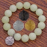 Vòng chuỗi đeo tay đá dạ quang charm bát quái inox, vòng tay chuỗi hạt