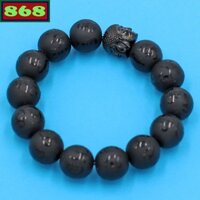 Vòng chuỗi đeo tay đá đen mờ khắc Phật chú charm đầu Phật Như lai inox, Phật tổ Như lai