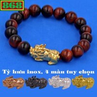 Vòng chuỗi đeo tay đá mắt hổ đỏ đen charm tỳ hưu inox, từ 6 ly đến 16 ly, vòng tay phong thủy